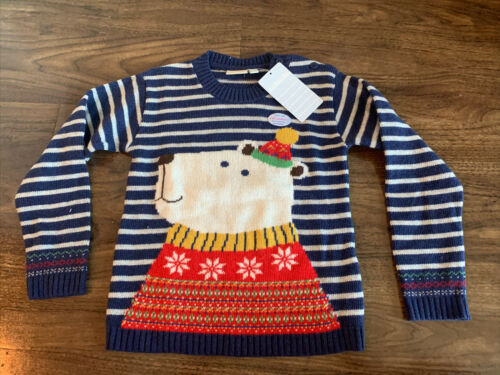 Nwt Jojo Maman Bebe Winter Polar Bear Blue Cashmere Blend Sweater Size 5/6