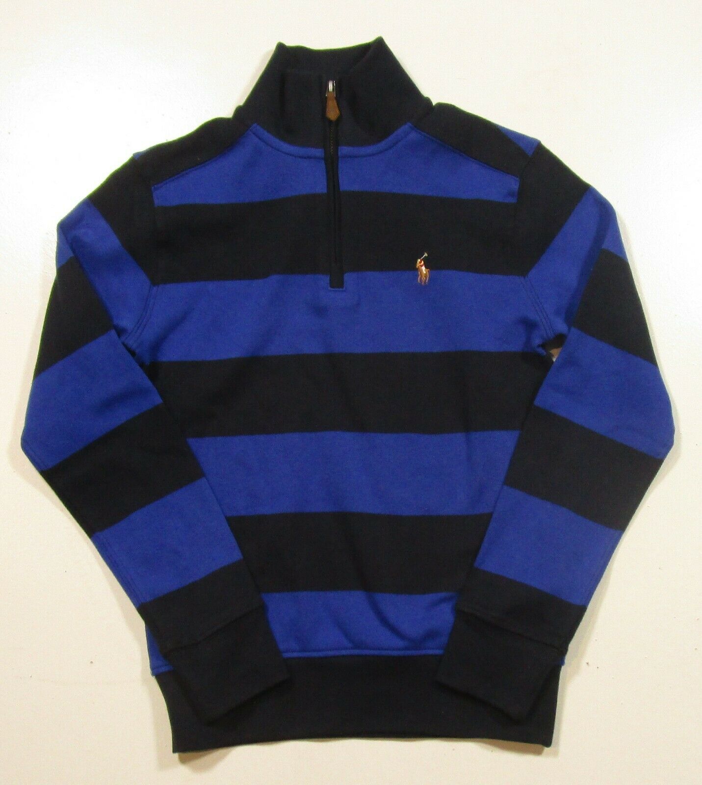 Polo Ralph Lauren Boys Blue/black Striped Cotton 1/4 Zip Pullover Sweater