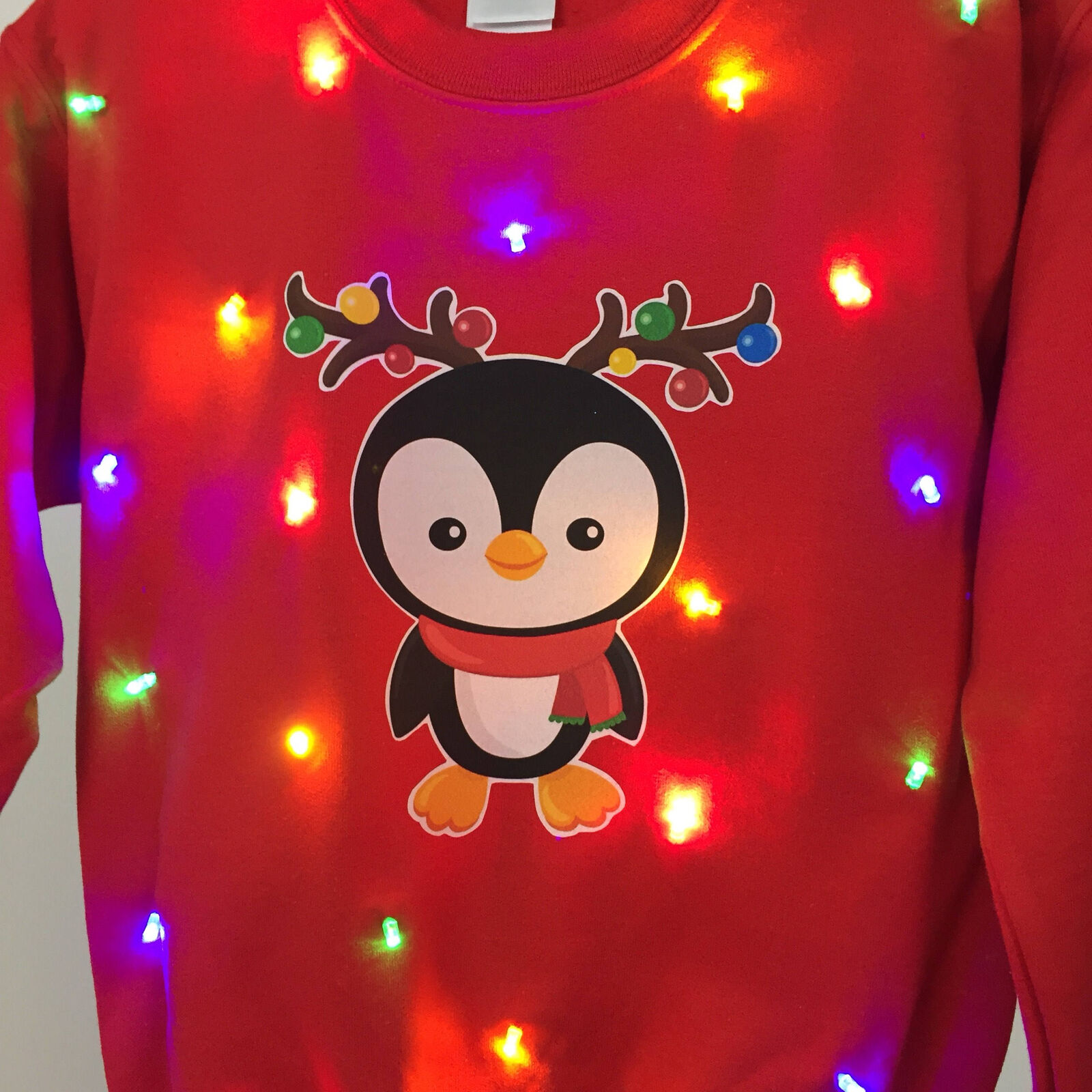 Kids Ugly Sweater Penguin Light Up Led Children Boys Tacky Holiday Festive